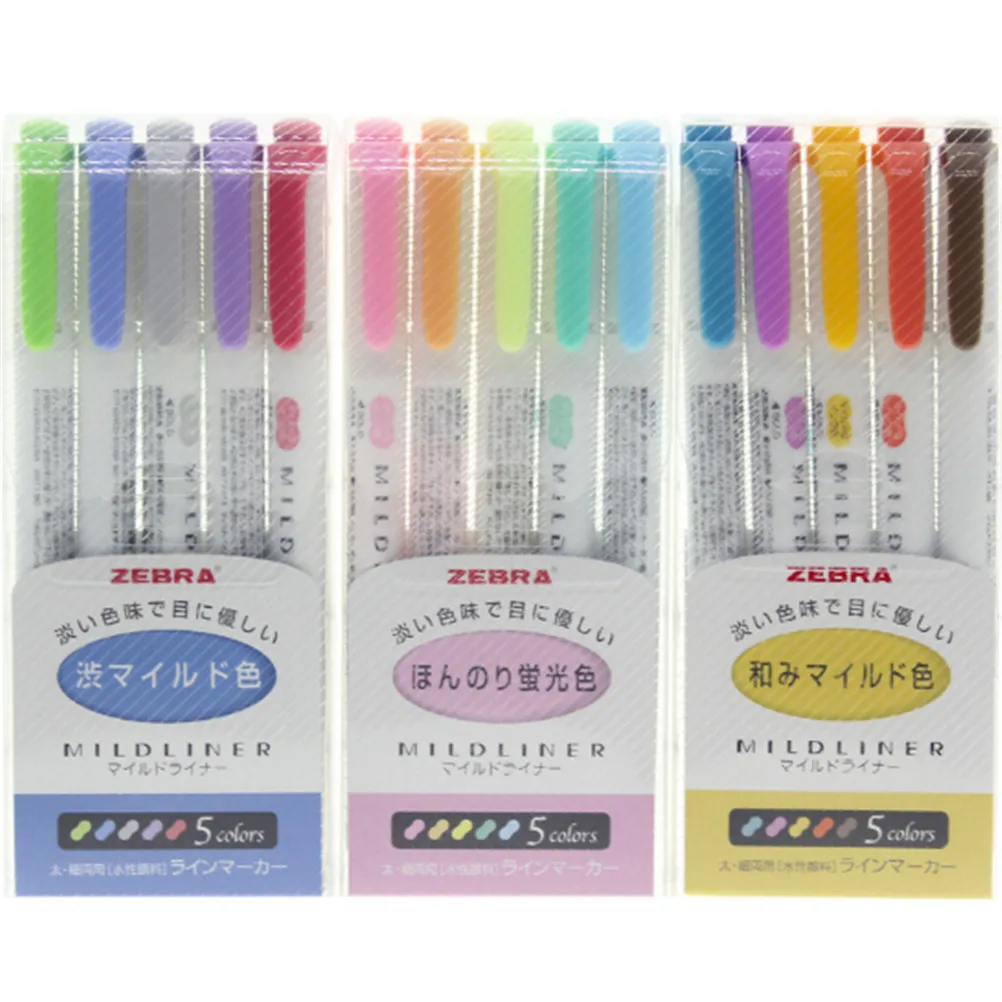5 Pcs/Set Cute Japanese Plastic Stationery Double Headed Zebra Mild Liner Colorful Fluorescent Hook Highlighter Mark Pen
