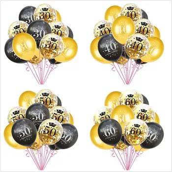 

15pcs Gold Confetti Wedding Anniversary Balloons Happy Birthday Party Decoration Air Balloon 1st 21th 30th 40th 50th 60th 80th