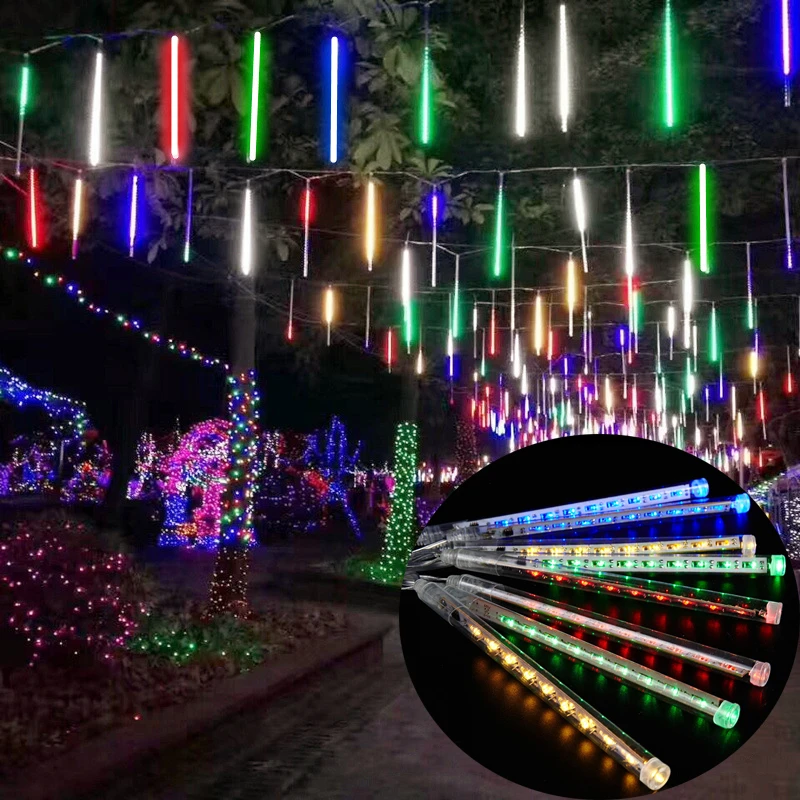 30//50CM LED Meteor Shower Lights 8 Tubes Falling Rain Icicle Xmas Party Outdoor