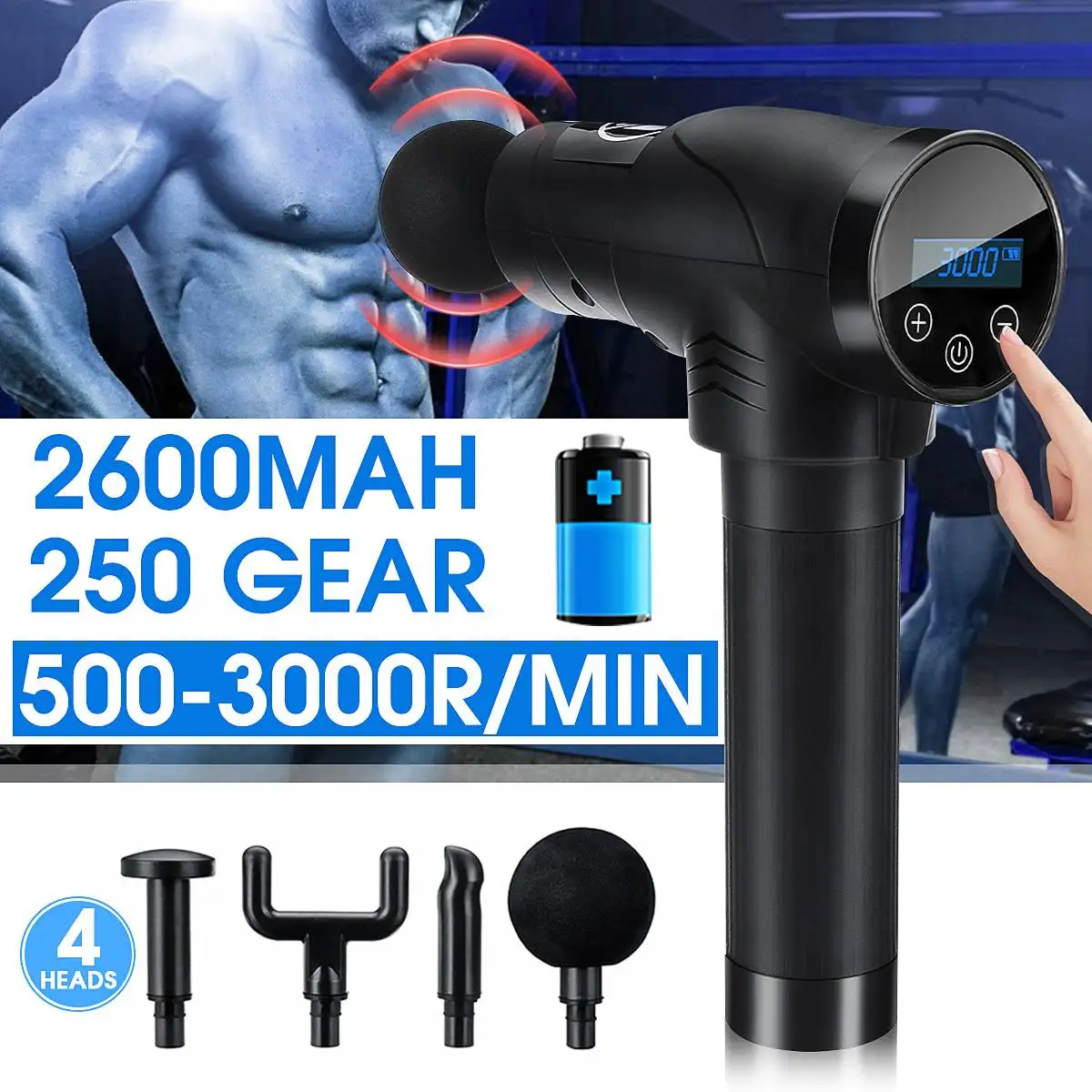

Tissue Muscle Massager LED Therapy Massage Guns 4 Heads Muscle Pain Management after Training Body Relaxation Slimming With Bag