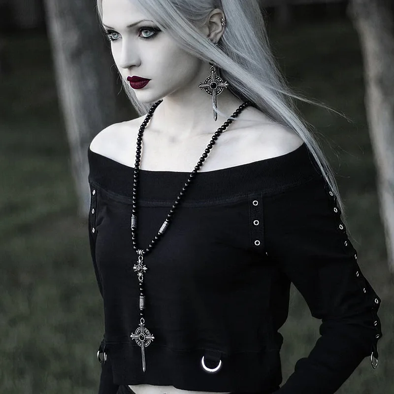 

Goth Dark Black Patchwork Grunge Punk Gothic Sweartshirt For Women Fashion Fall 2019 Vintage Female Sweatshirts Eyelet Cropped