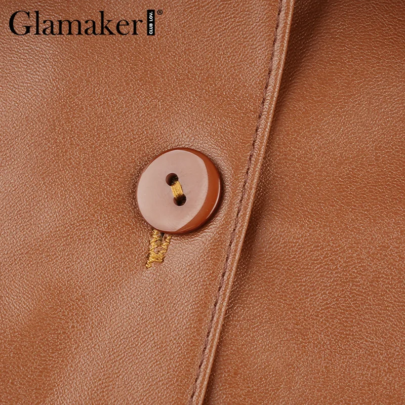 Glamaker, пышная блуза с длинным рукавом, женская повседневная черная блузка с отложным воротником, рубашка, Офисная Женская блузка из искусственной кожи на пуговицах, женская блузка