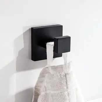 

New Black Towel Coat Hook 304 stainless steel Bathroom Clothes Cabinet Closet Hook Wall Mounted Square Kitchen Heavy Duty Door H