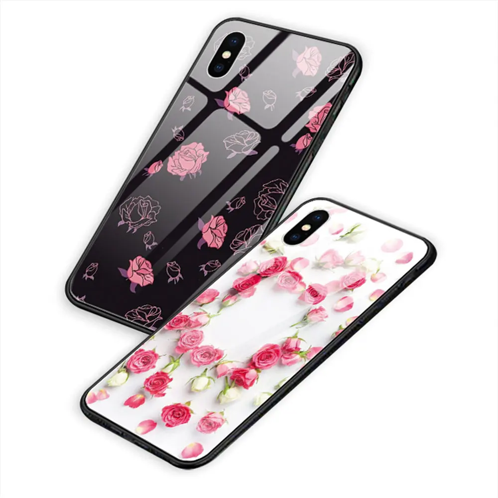 Романтический чехол из закаленного стекла для iphone XR X XS MAX 5 5S 6 6S 7 8 Plus 11 11ProMax Coque Funda