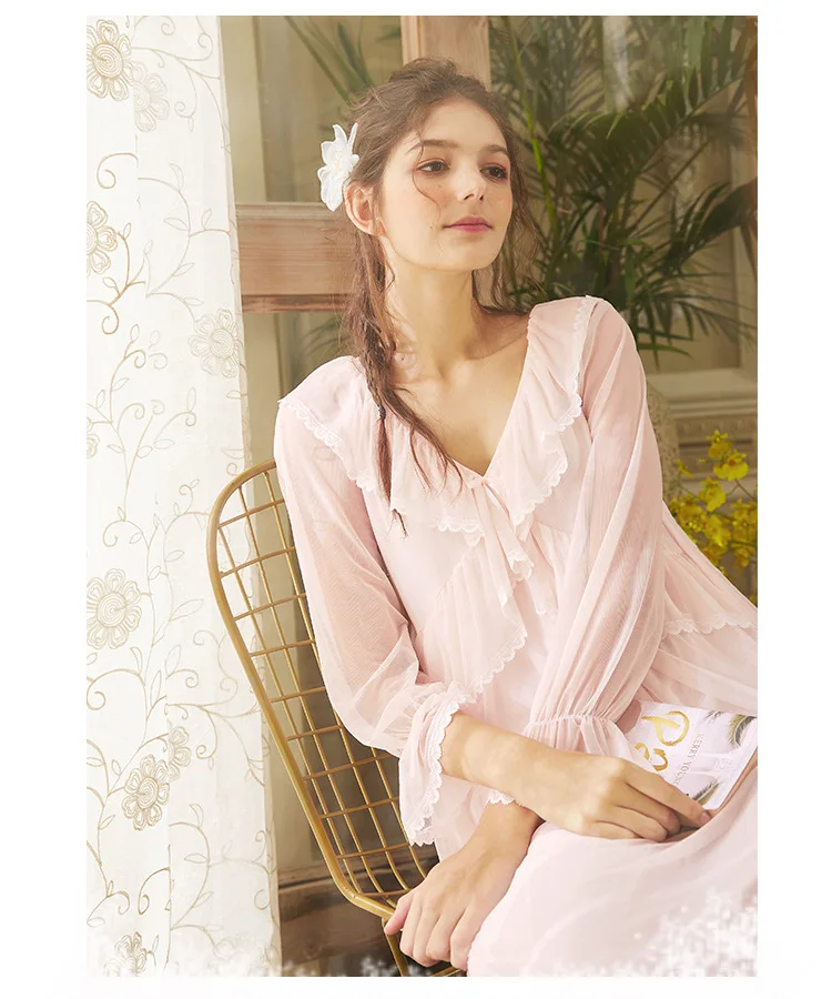 Модная женская ночная рубашка, ночная рубашка принцессы, Женская Весенняя и осенняя кружевная Сексуальная Милая Ночная рубашка с длинным рукавом