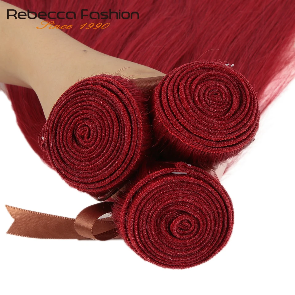 linha reta cabelo humano vermelho 3 pacotes com fechamento remy