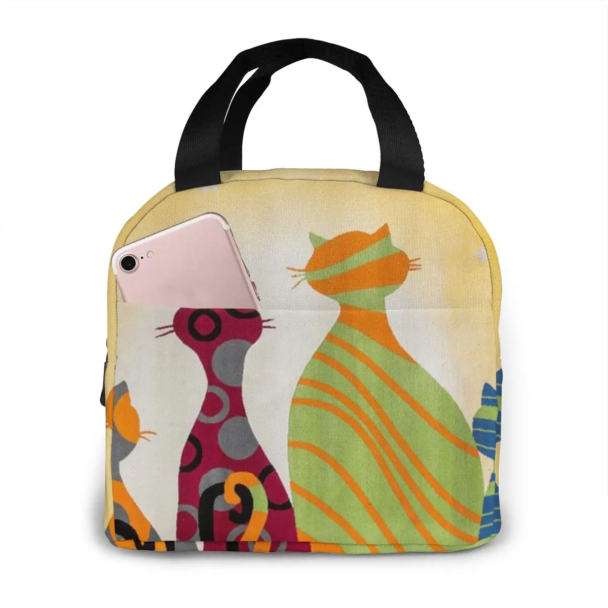 

NOISYDESIGNS Female Tote Thermal Insulated Colorful Cats Painting Food Bread Container Pocket Women Bolsa Termica