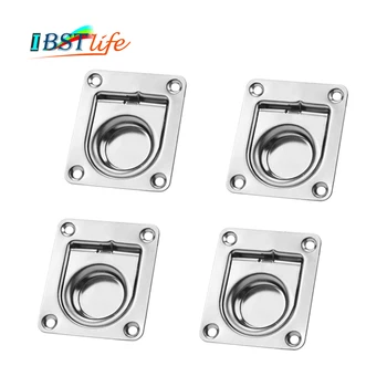 

4PCS Satinless steel 304 ANTI-RATTLE spring Flush Lift Ring Deck Hatch Pull Handle Locker Cabinet boat hardware