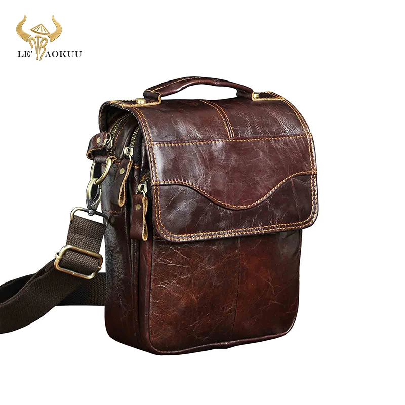 

Quality Original Leather Male Casual Shoulder Messenger bag Cowhide Fashion Cross-body Bag 8" Pad Tote Mochila Satchel bag 144-r