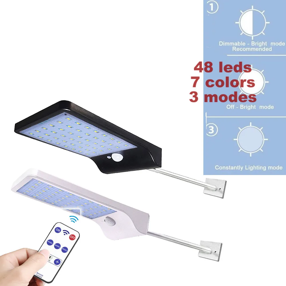 

Adjustable Solar Light 48 LED PIR Motion Sensor Solar Lamp Three Modes Remote Control Outdoor Garden Street Yard Wall Light
