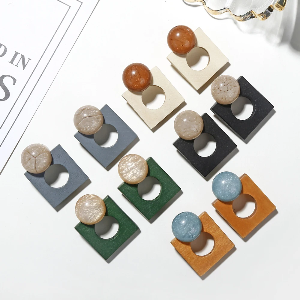 

XIYANIKE Multicolor Korea Handmade Wooden Square Drop Earrings New Fashion Acrylic Acid Geometric Earrings For Women Gift 2019