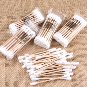 

35Pcs/Bag Double Head Disposable Makeup Cotton Swab Soft Cotton Buds For Medical Wood Sticks Nose Ears Cleaning Tools