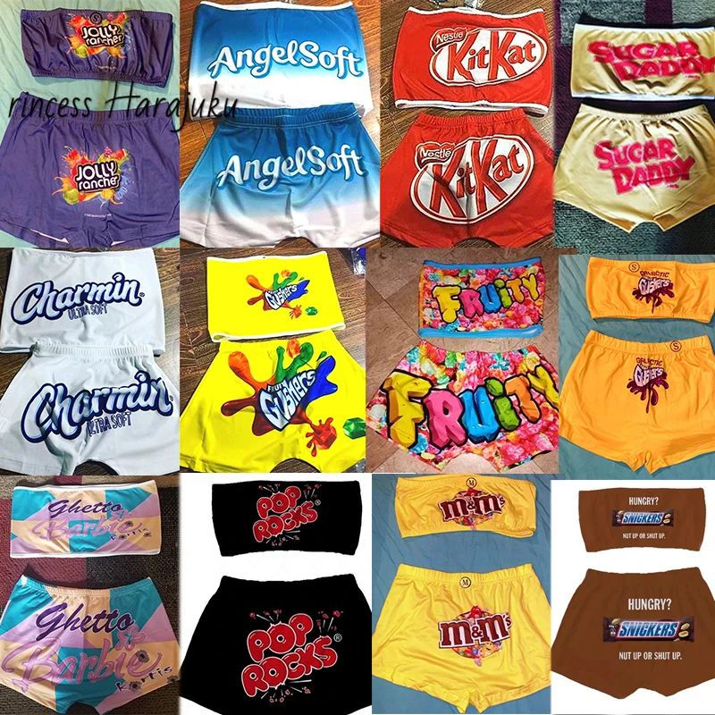 

2020 New Women Sexy Tube Top Set Party Candy Mini Shorts Fitness Push Up Multicolor Cute Shorts Summer Harajuku Short Fashion