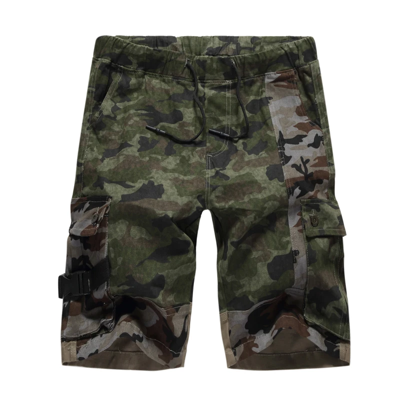 Green camo Камуфляжные карго шорты мужские пять точек мульти карман эластичный пояс брюки новые летние карго камуфляж шорты размера плюс 36 38 - Цвет: Green camo