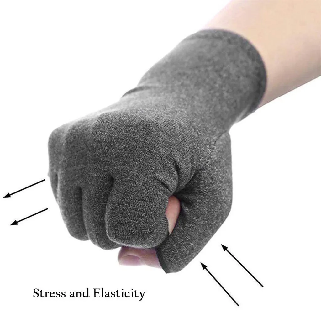 Спортивные Фитнес безопасности артрит специальные защитные перчатки половина пальцев хлопок спандекс компрессионные для мужчин и женщин - Цвет: Gray
