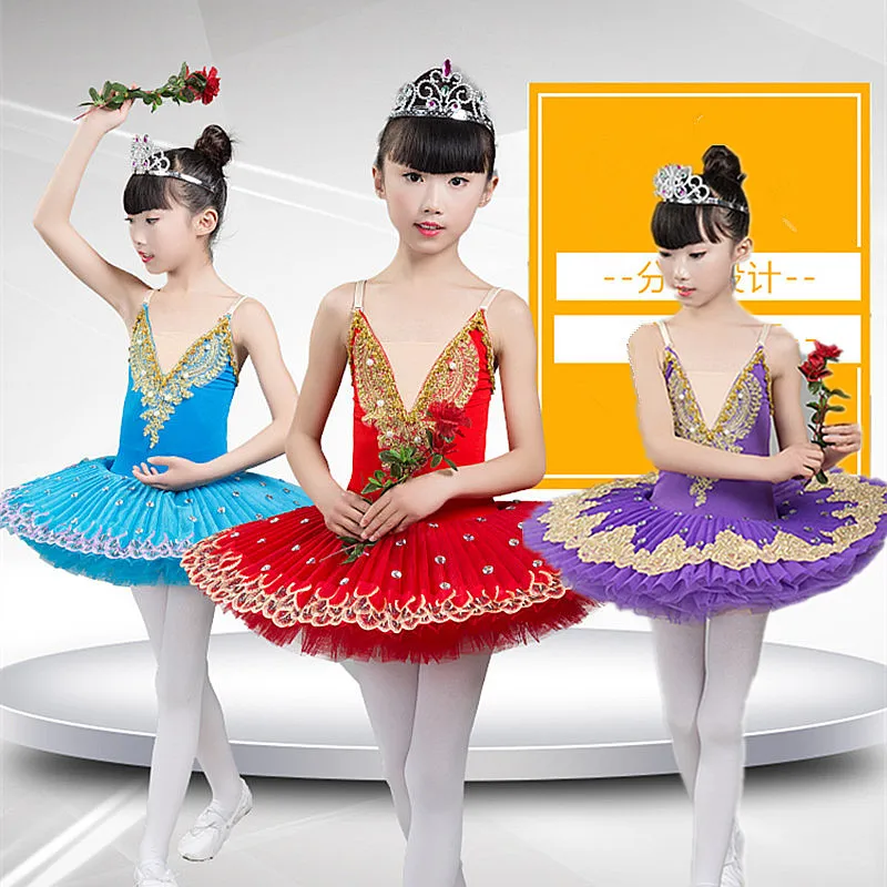 

2020 new Professional Ballet Tutu Child Swan Lake Costume White Red Blue Ballet Dress for Children Pancake Tutu Girls Dancewear