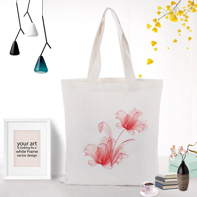 FLOWERS331 Сумка-тоут, Цветочная сумка, индивидуальная печать логотипа, ежедневное использование канва для DIY, эко, многоразовая утилизация текста, пользовательская сумка для покупок, печать логотипа - Цвет: FLOWERS331