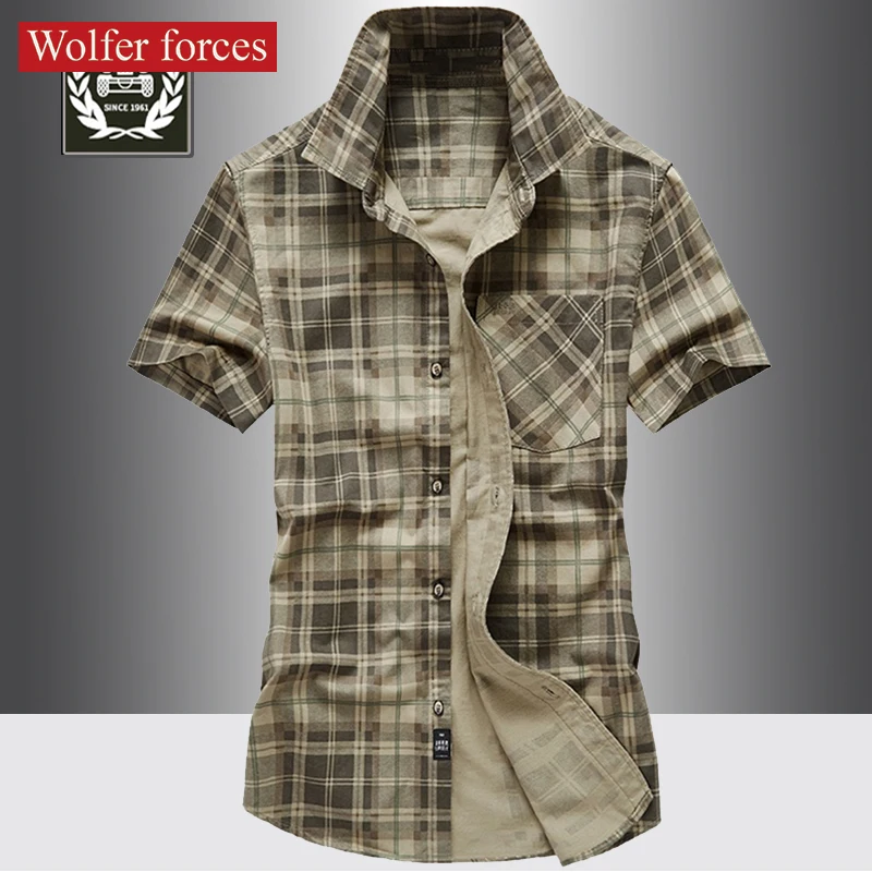 Summer Plaid Short Sleeve Men Cotton Casual Shirts Jackets