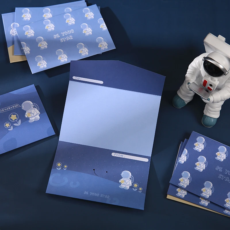 Yoofun-tarjetas de felicitación de la serie astronauta, 4 unidades/Diseño, con sobre, invitación, Día de Acción de Gracias, Mensaje de bendición, decoración de vacaciones