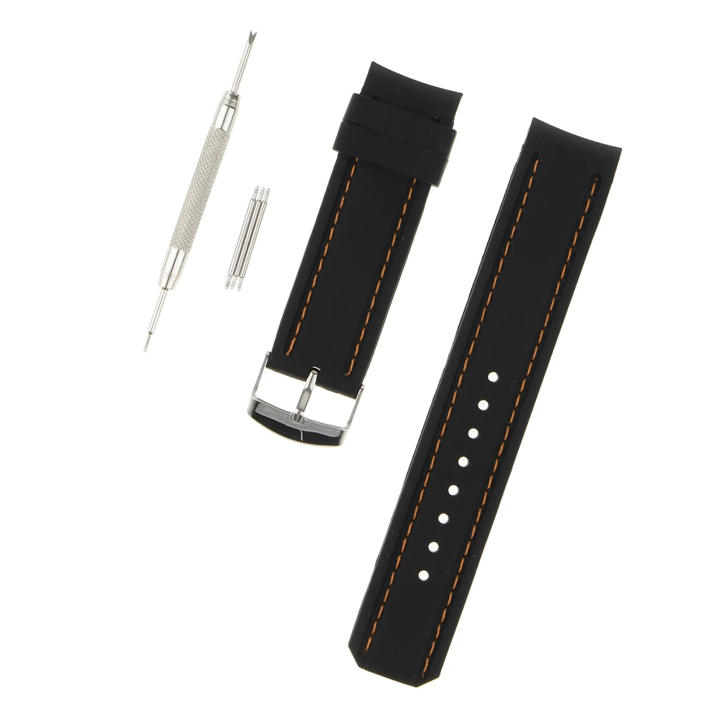 22mm Curved End Watch Strap Band Silicone Steel Buckle Rubber Wristwatch