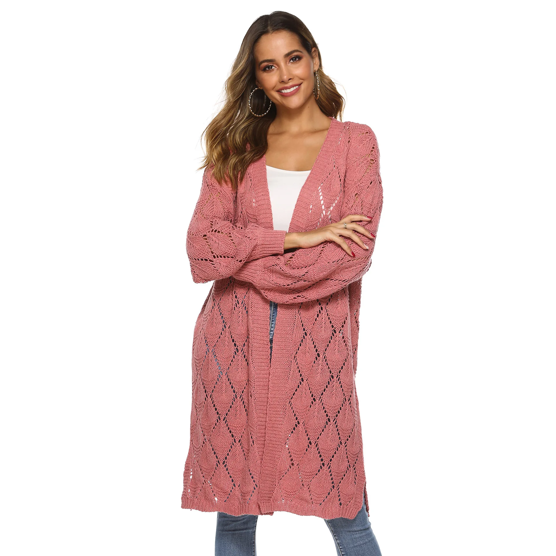 

New Lady Cardigans Long Lantern Sleeve Sweater Thick Solid Sweaters Coat Diamond Large Size for Women Female 2019 Winter Autumn
