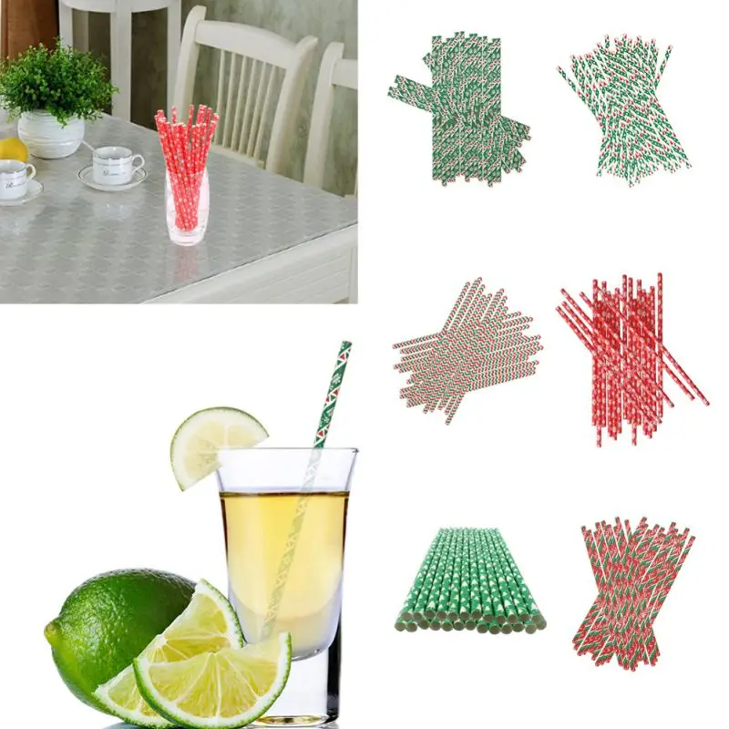 

25pcs Disposable Drinking Straws Christmas Design Biodegradable Paper Straws For Holiday Wedding Birthday Party Supplies