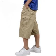 Летние мужские мешковатые брюки карго хлопковые брюки длиной до колен повседневные брюки мужские большие свободные большие размеры хаки xxl 3xl 4xl 5xl 6xl