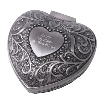 

Heart-shaped Zinc Alloy Jewelry Box Vintage Tiny Trinket Case with Floral Engraved Photography Props