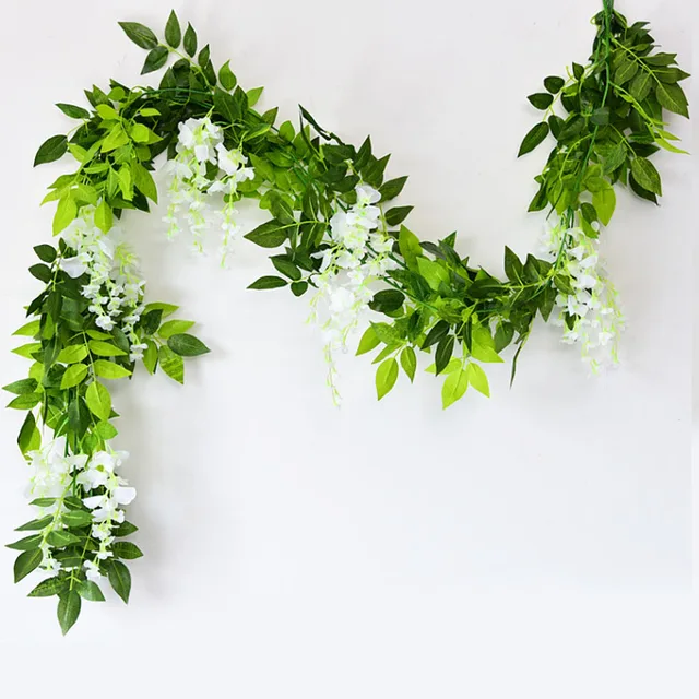 180cm Fake Ivy Wisteria Flowers Artificial Plant Vine Garland for Room Garden Decorations Wedding Arch Baby Shower Floral Decor 1