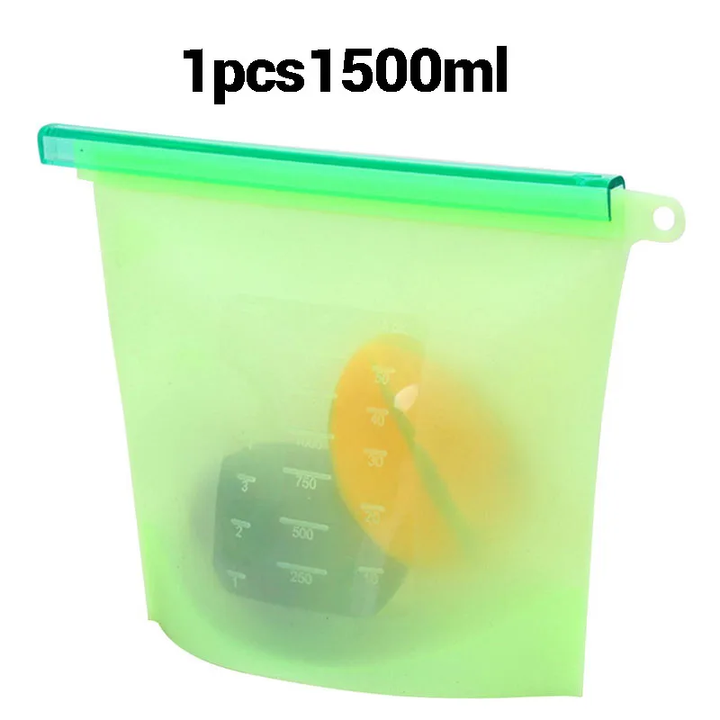 1pcs 1500ml Green Герметичный силиконовый мешок для хранения многоразовая силиконовая пищевая пакеты для продуктов питания уплотнение Ziplock морозильник приготовления свежих мешков дропшиппинг - Цвет: 1pcs 1500ml Green