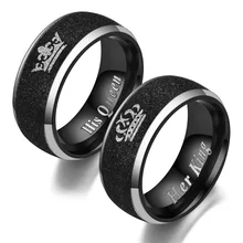 Stainless Steel Ring Black Pearl Sand Crown Ring Rings Paired Rings for Couples Men's Finger-ring Women's Couple 2021 Trend Set