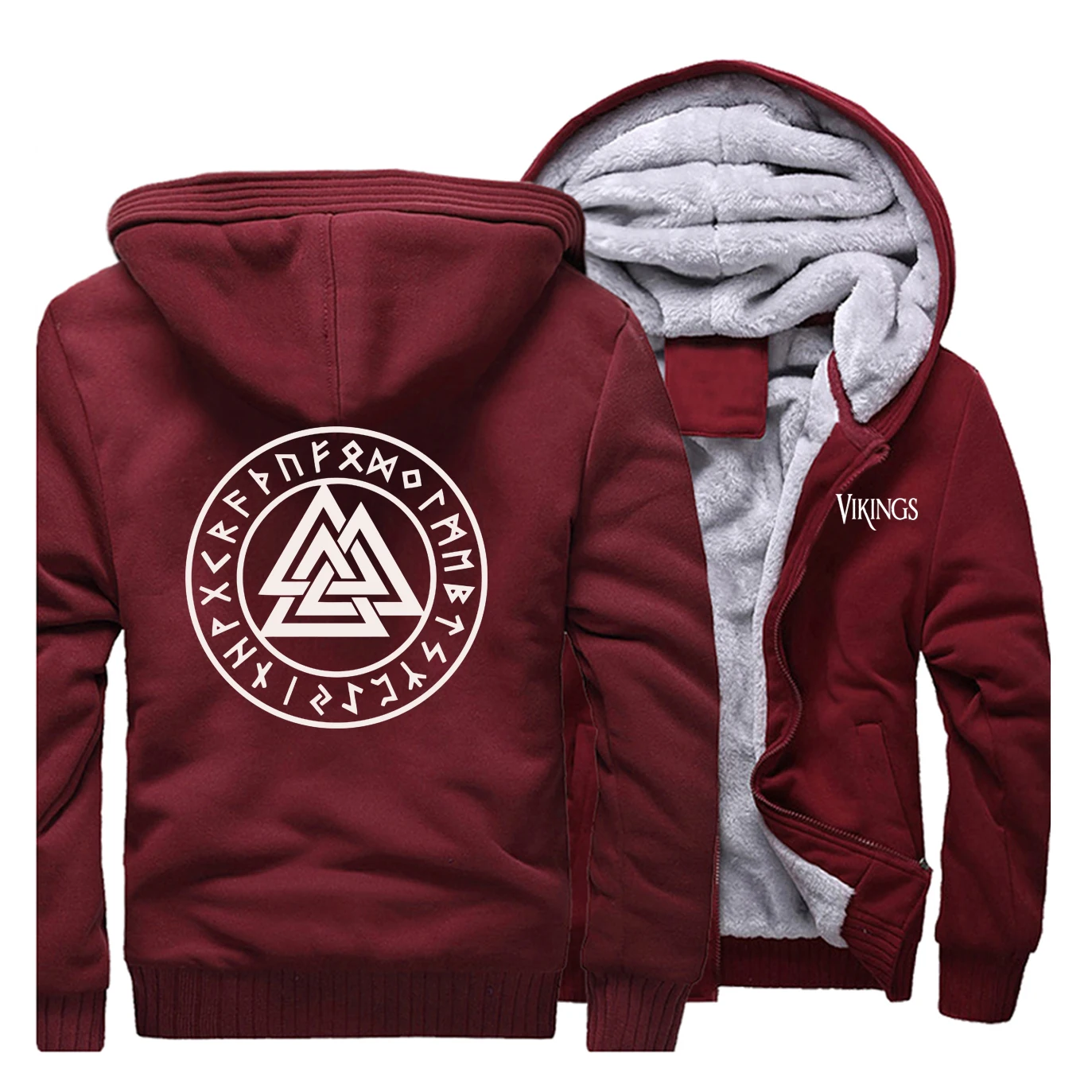 Soprtswear Vikings Symbols Толстовка зима горячая Распродажа толстовки мужские реглан модное пальто толстая хип-хоп модная теплая одежда - Цвет: Wine Red 1