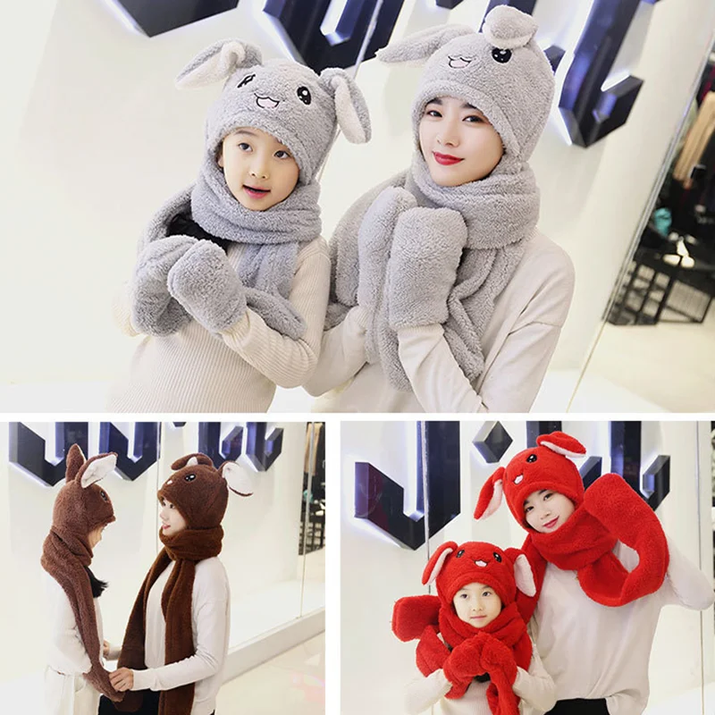 

Cute Bunny Plush Hat Funny Playtoy Ear Up Down Rabbit Mother Child Hat Parent-child Warm Hat