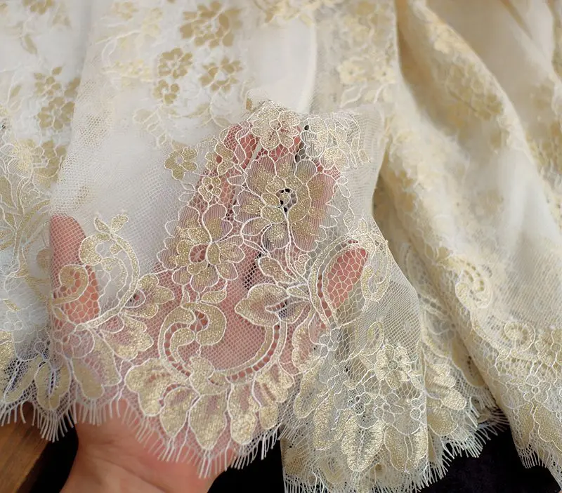 Lace Fabric Lace Garment Accessories Lace Sewing Supplies Lace Accessories Lace Sewing Accessories 3meters long European style lace eyelash accessories lace handmade DIY clothing wedding fabric gold thread