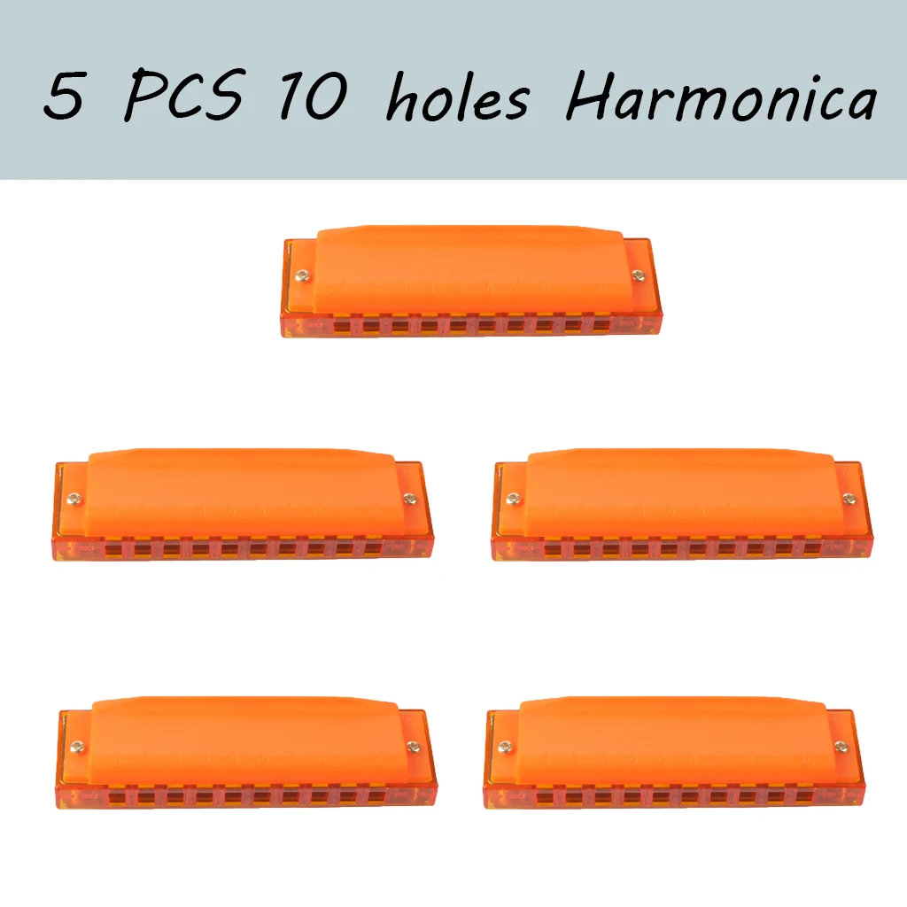 

5 Pieces 10 Hole Cute Harmonica for Beginners Educational Kids Children Harmonica Toy Orange