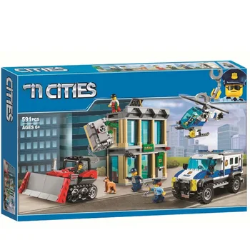 

591pcs 10659 City Police Bulldozer Break-in Bank Building Blocks Set Bricks Toys Compatible Lepining City 60140 For Children