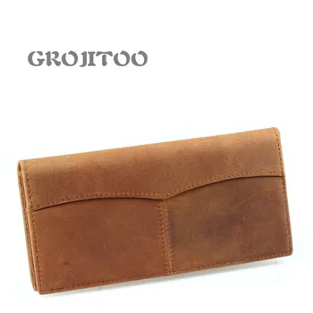 

GROJITOO Crazy Horse leather long wallet multi-card Men's handbag high-quality genuine leather large capacity bag