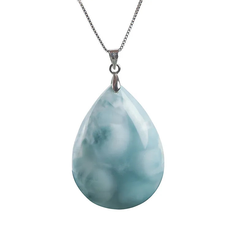 Larimar Pendant Genuine Blue Water Pattern Crystal Water Drop Bead Natural Larimar Pendant 39*29*10mm