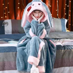 Winter Flannel Pajamas Set For Women Animal Thick Warm Cute Long Sleeves Sleepwear Loose Pyjamas Suit Homewear Clothes