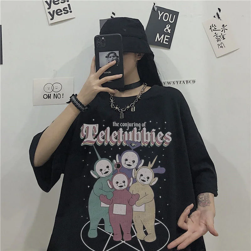 Women Funny  T shirt Summer Top  Printed Harajuku Korean Clothes Oversized camiseta mujer tee shirt femme Tops