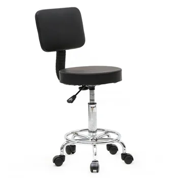 

Adjustable Salon Chair PU Leather With Back Black Durable Round Shape 360° Rotatable Household Commercial Anti-skidding Seat