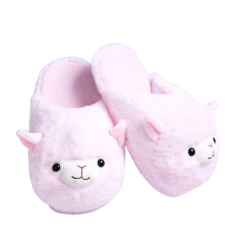 Stuffed Animal Alpaca Slippers | Cute Rainbow Llama Plush Slippers | Alpaca Plush Home Shoes | Fluffy Girls Slippers