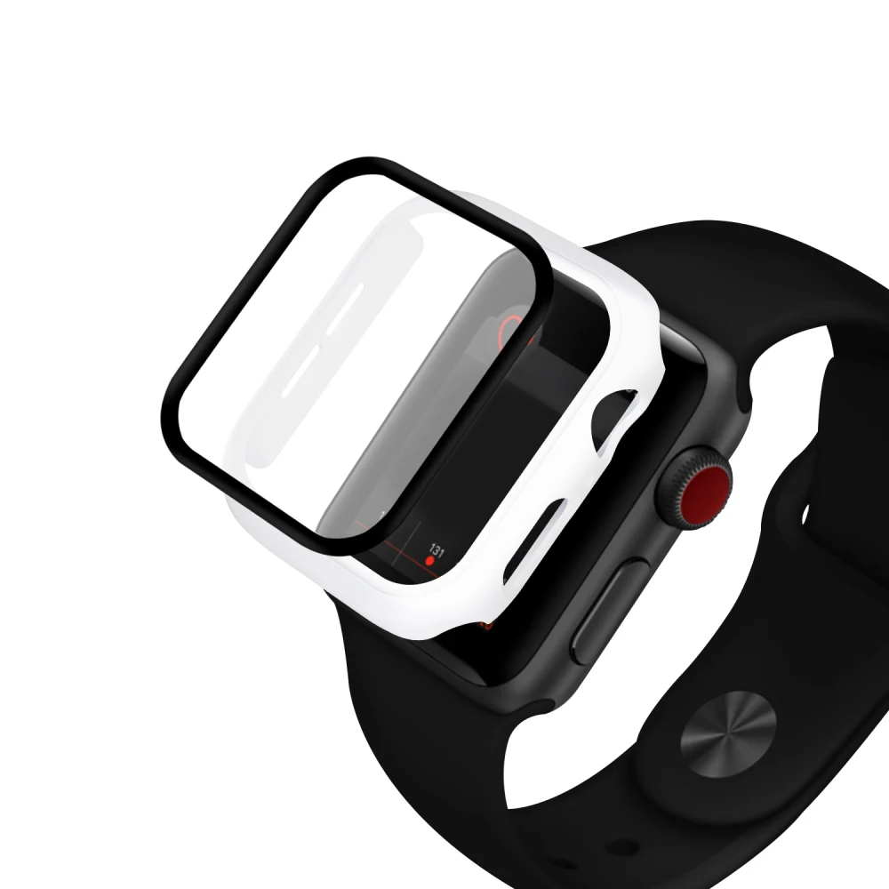 Чехол из поликарбоната+ закаленное стекло для Apple Watch Series 5 4 3 2 1 ремешок чехол 42 мм 38 м 40 мм 44 мм крышка Защита экрана для iWatch Shell
