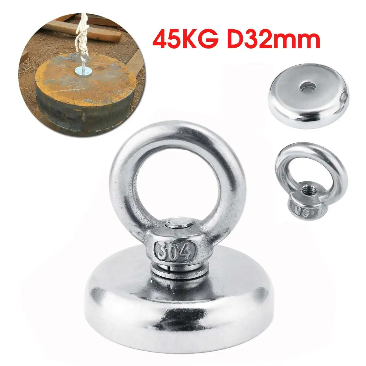 D48mm сильный спасательный магнит для рыбной ловли, магнит для Глубоководной Рыбалки, неодимовый магнит, держатель для охотника за сокровищами - Цвет: D32mm 45kg