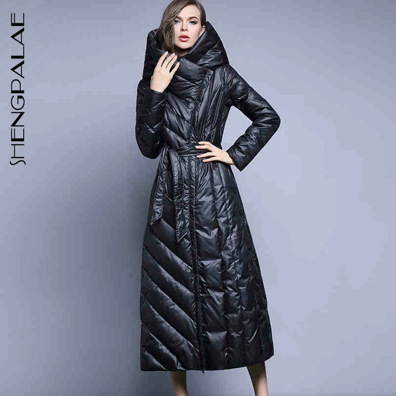 

SENGPALAE 2019 Winter Solid Color XS-7XL Plus Size Women Windbreaker Long Sleeve Hooded With White Duck Down Down-coat FU078