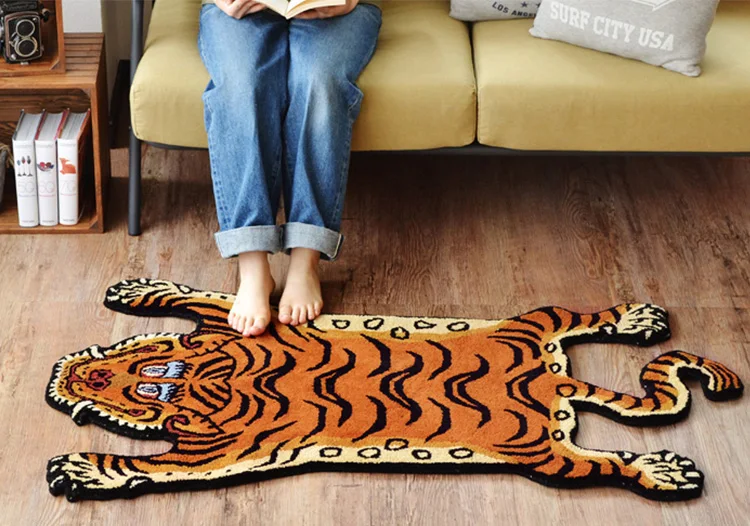 Ручной работы 80% шерсть тигр ручной работы 20% хлопок медитация коврик с тигром гостиная диван спальня прикроватный коврик Домашний коврик