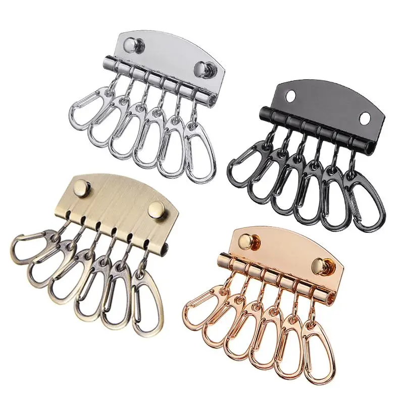 

1pcs Metal Key Holder Key Row Keyring Organnizer With 6 Snap Hook For Leather Craft Wallet Key Case Purse Bag Hardware