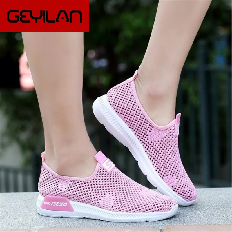 

Women Mesh Sneakers Outdoor Slip On Comfortable woman casual shoes Breathable flat shoes Fashion hollow women's shoes 281