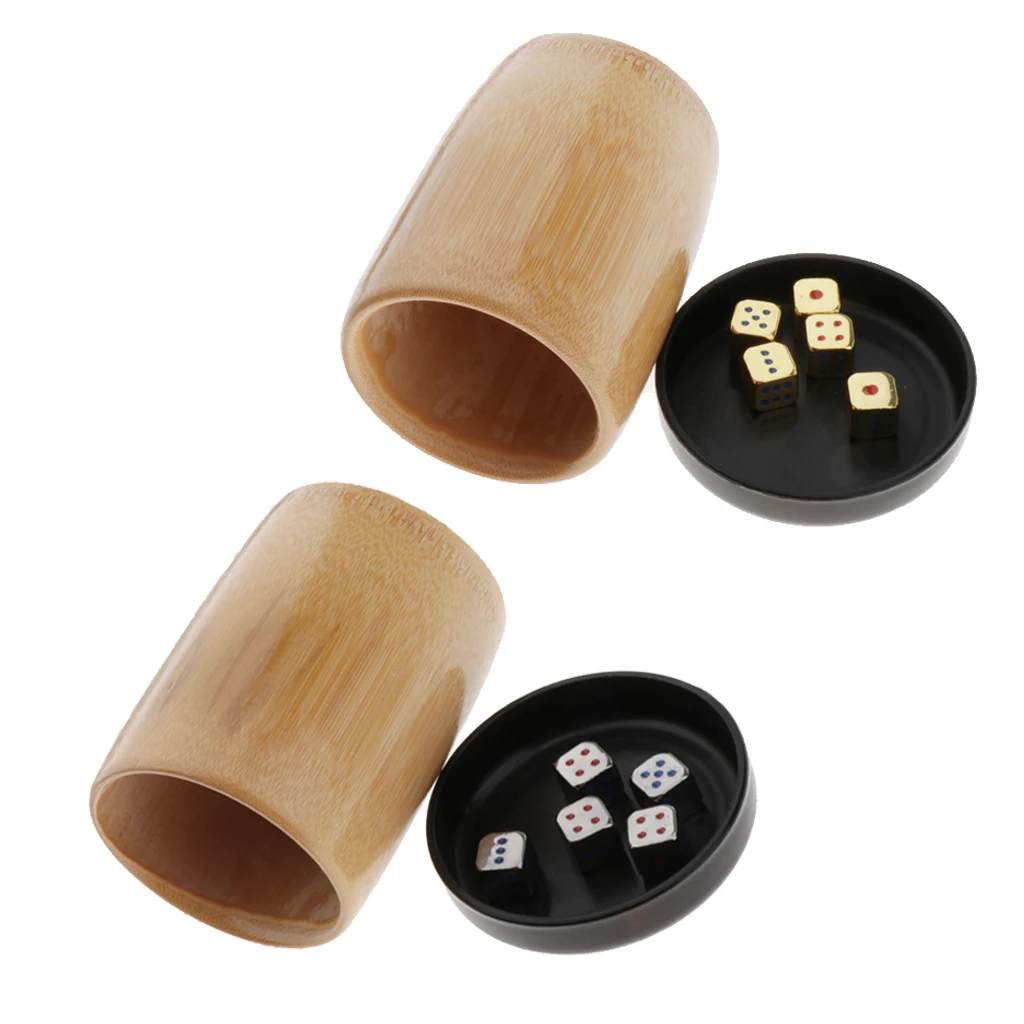 Lots 5 Six Sided D6 Dice 12mm Dice Die Metal with Wooden Dice Cup Box Golden/Silver w/ Blue&Red Pips Drinking Playing Game Dice