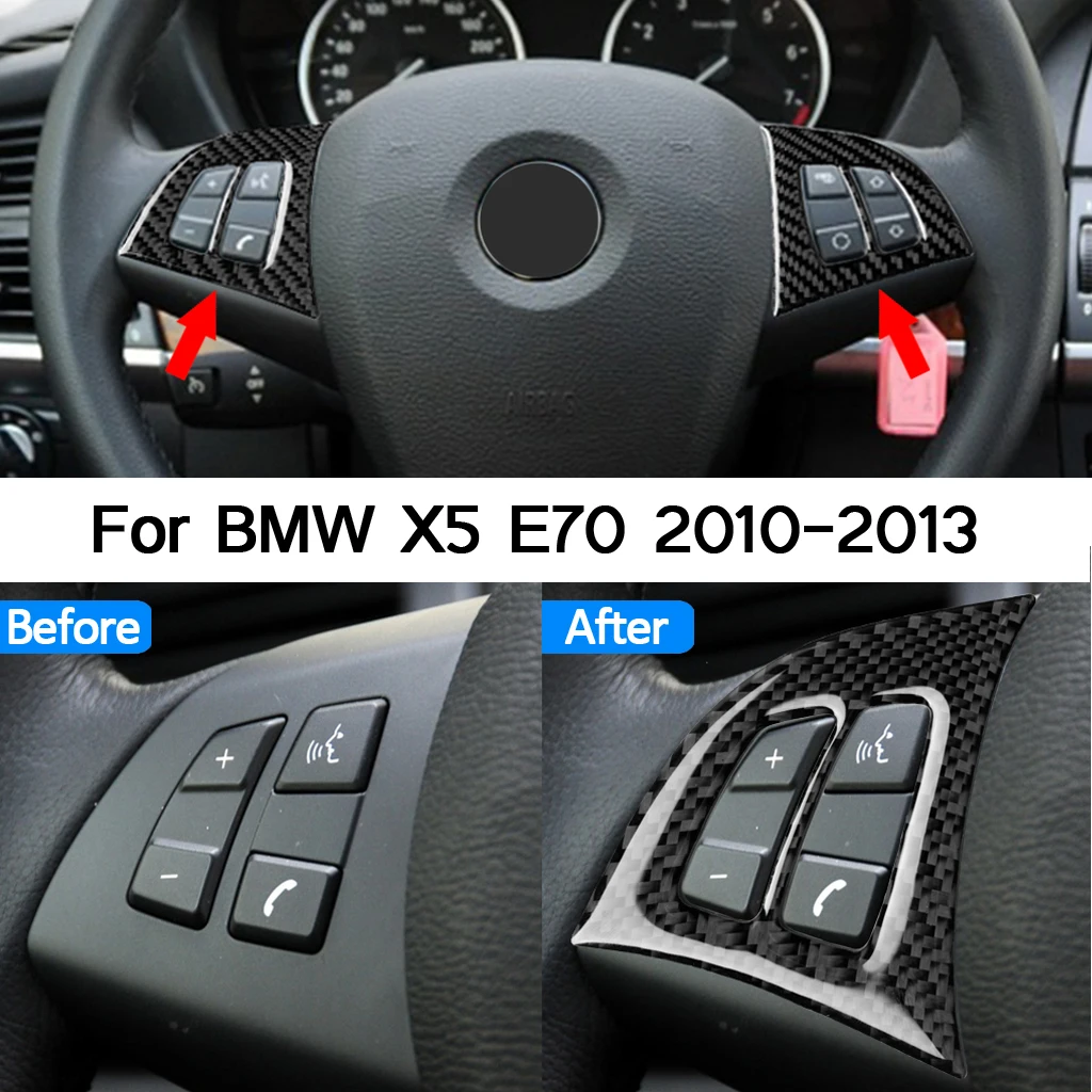 

For BMW X5 E70 2010 2011 2012 2013 100% Real Carbon Fiber Car Steering Wheel Button Decoration Frame Trim